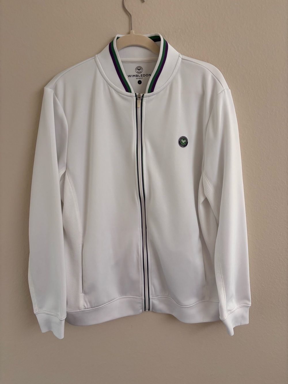 Wimbledon White Bomber Jacket with Green & Purple Trim